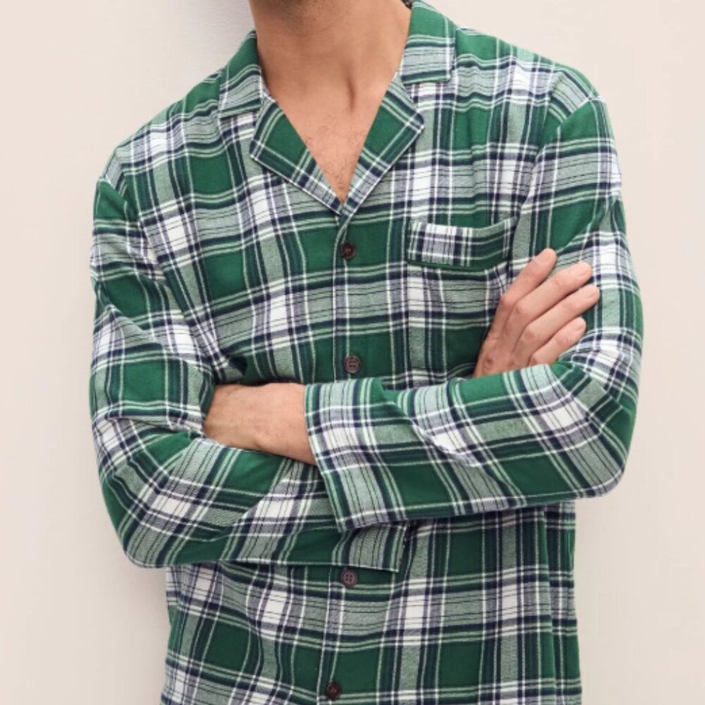 NWT: Eberjey Flannel Long PJ Set – Tartan Plaid Forest Green – Men’s Size Large